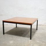 Vintage square modernist coffee table in teak and metal