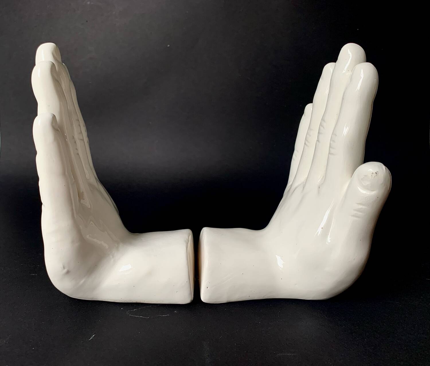Vintage white ceramic hand bookends
