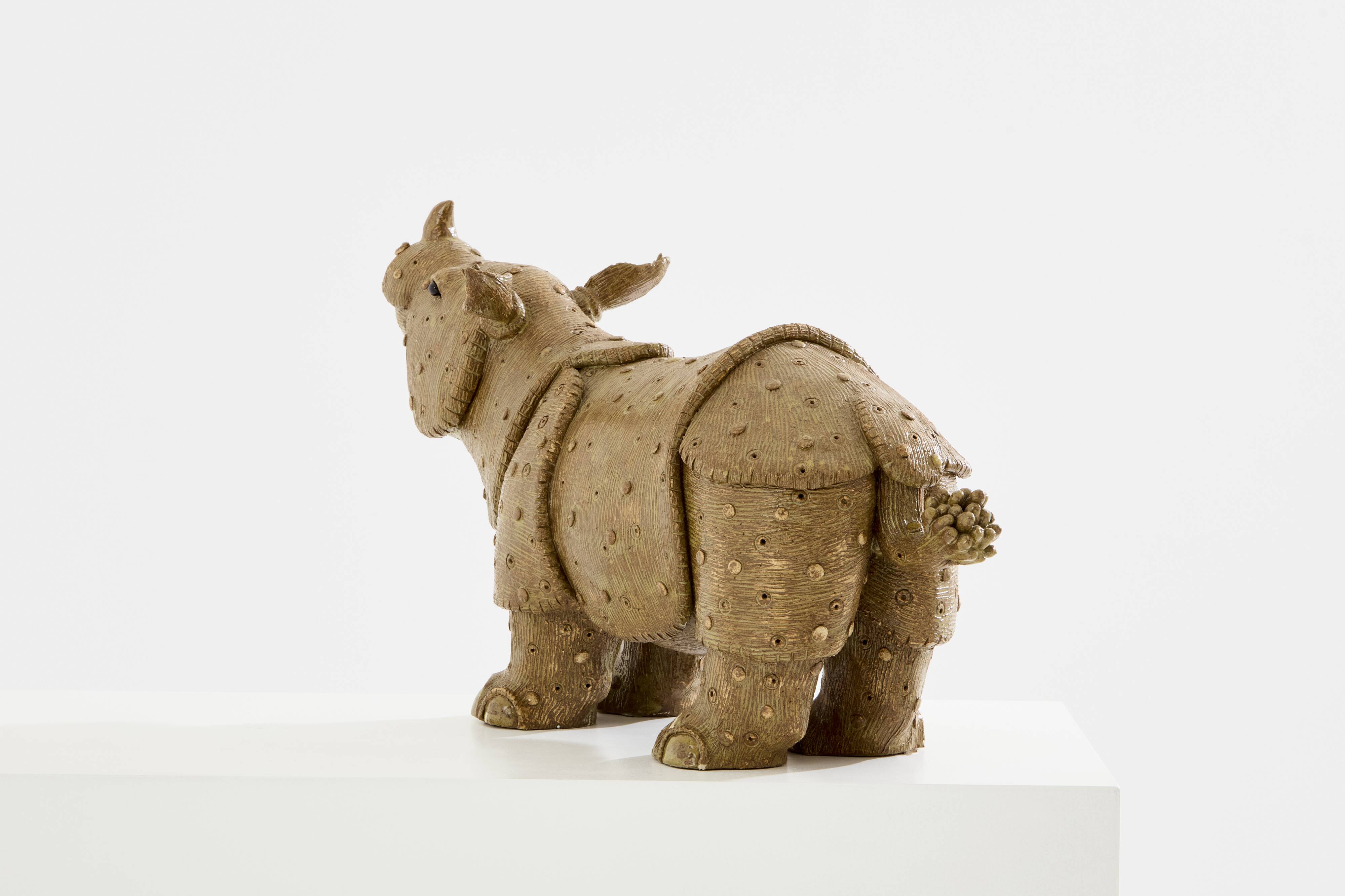 Valérie Courtet rhinoceros sculpture in glazed sandstone circa 2010