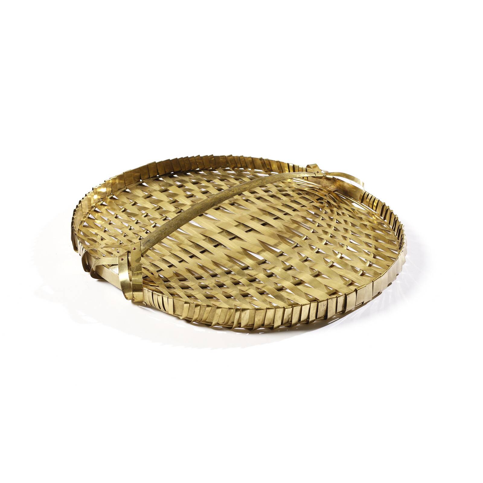 Hollywood regency monumental braided brass tray / centerpiece, Italy  1970