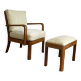 Oak armchair and ottoman, 1960