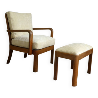 Oak armchair and ottoman, 1960