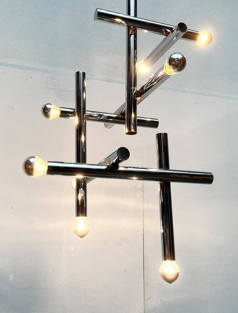 Minimalist chrome ceiling lamp from the mid-century space age by Temde, Switzerland, 1960s.