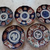 5 IMARI PLATES JAPAN 19th century scalloped floral motifs, FUKI CHOSHUN Arita