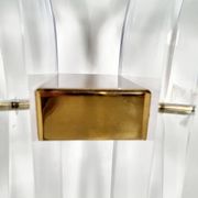Console table by Charles Hollis Jones in lucite, brass, and glass, 1970.