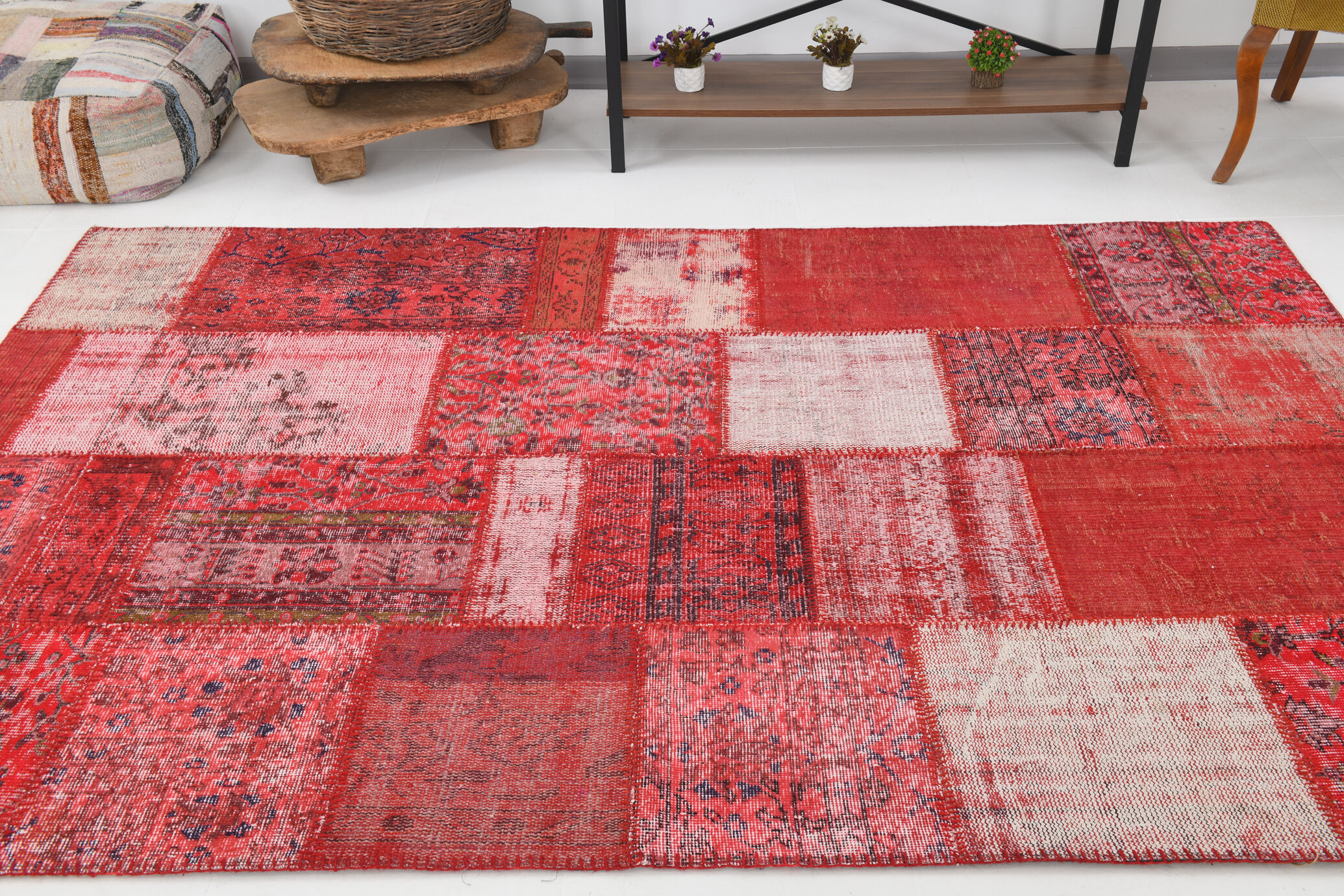 Tapis patchwork vintage en laine faite à la main 245x168cm