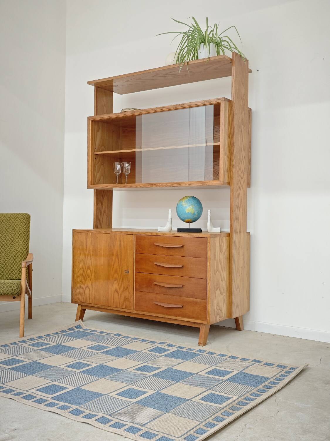 High sideboard, wooden display cabinet by Frantisek Jirak – 1960