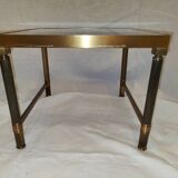Small table or side table with brass structure and glass top from the 1970s.