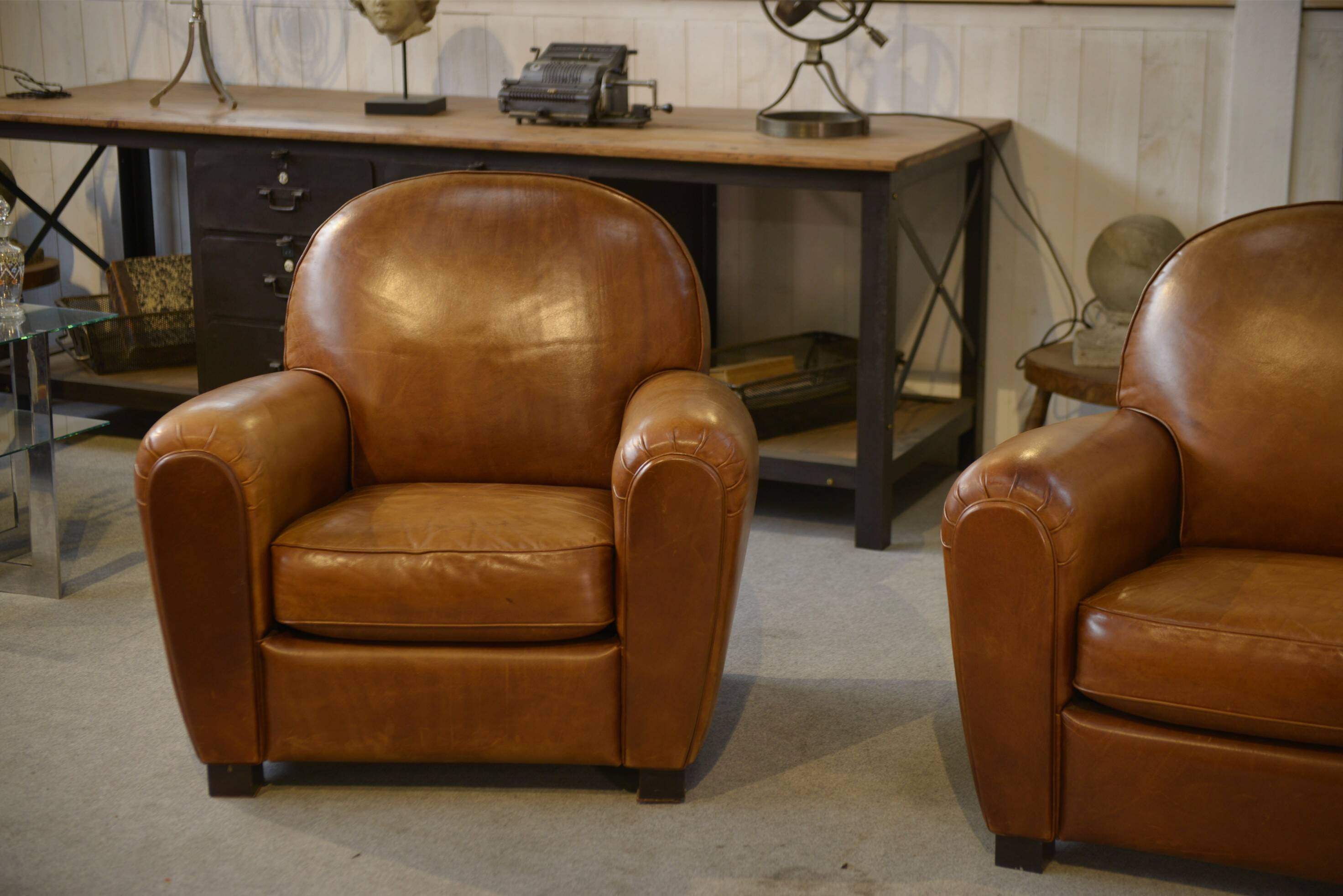 Pair of leather club armchairs