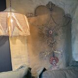 Suspension en opaline blanche et abat jour en crochet ancien fait main