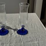 Set of 6 blue-footed champagne flutes; 3 pairs of designs.