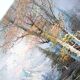 Vintage oil painting – Forest by the lake under a pastel sky