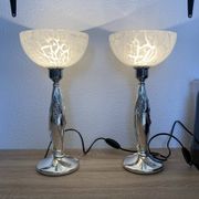Paire de lampe argentée de Marcello gorgio abat jour murano