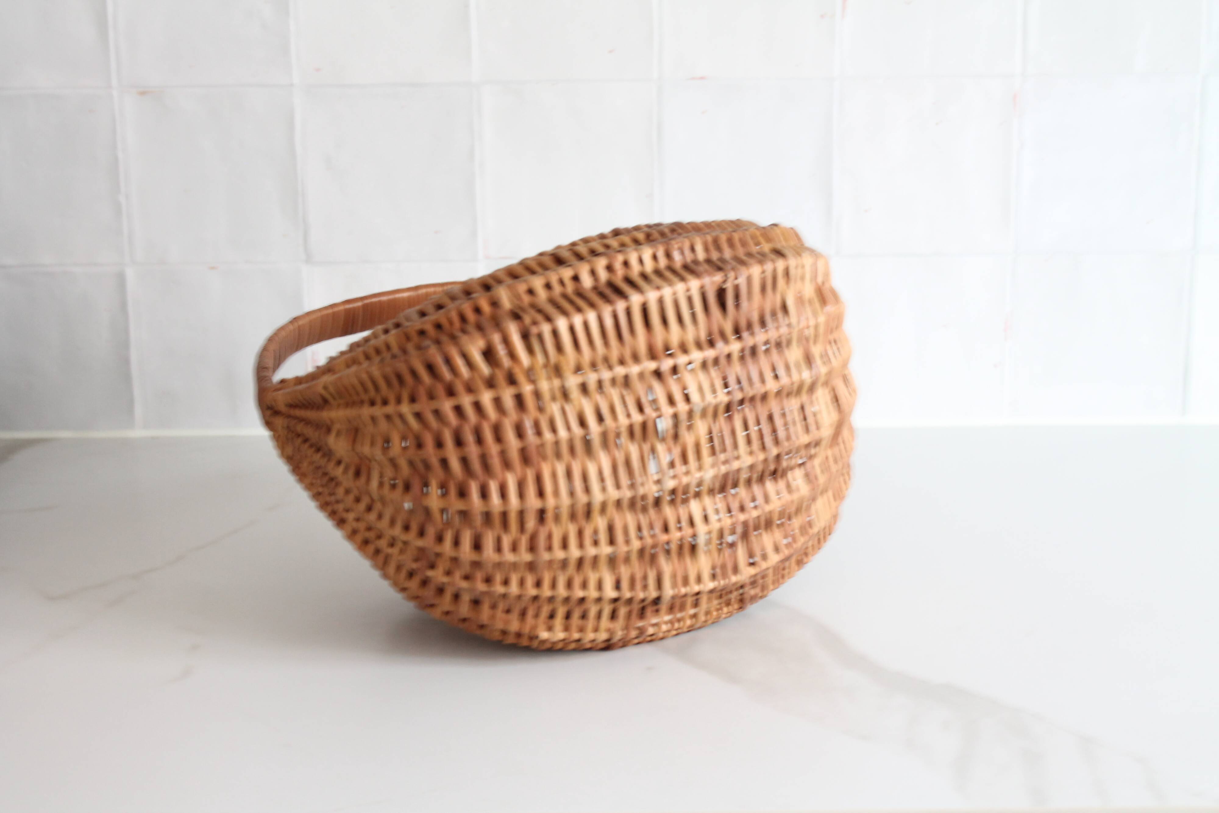 Unique antique French handmade rattan basket