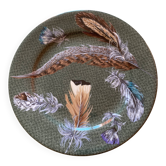 Plat en porcelaine décor plumes