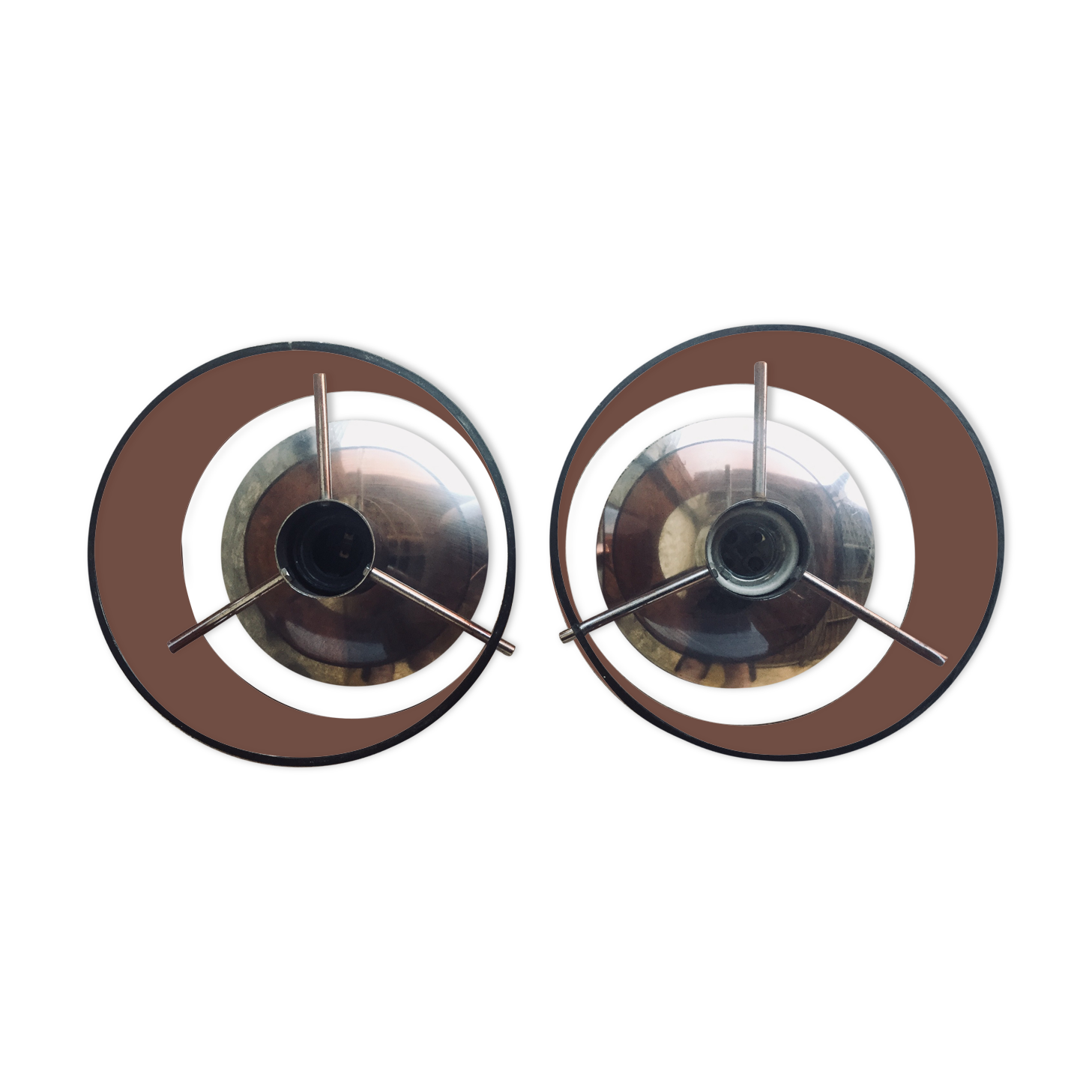 Pair of round sconces in plexigas and chrome metal  1970