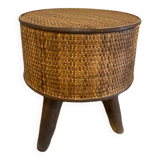 Wooden and wicker stool