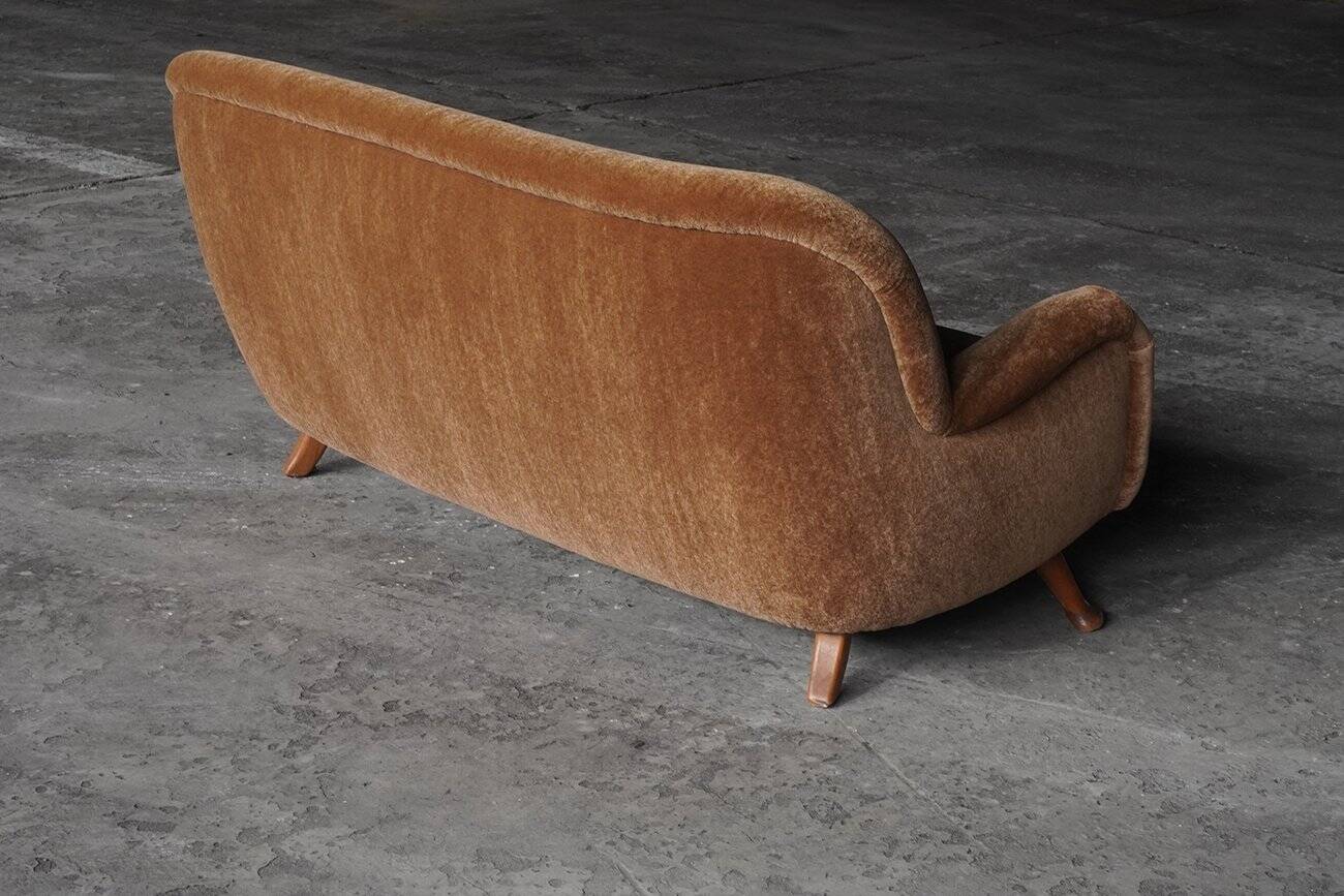 3-Seater Sofa from Berga Mobler with Brown Mohair Upholstery from Pierre Frey, Denmark, 1940s