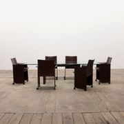 Tito Agnoli for Matteo Grassi leather dining table and six chairs