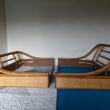 Double rattan bed and his pair of bedsides
