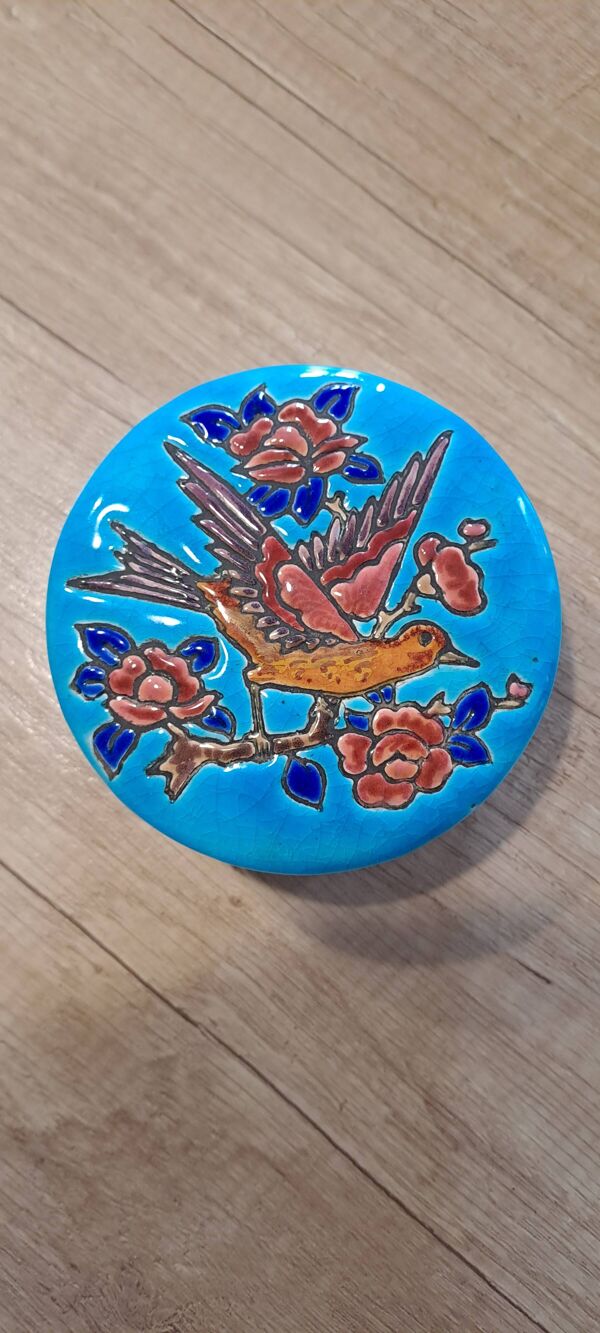 Boite ancienne en émaux de Longwy signée Nadia Finco