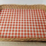 Rectangular Wicker Tray with Vichy Decor L: 44 cm Vintage