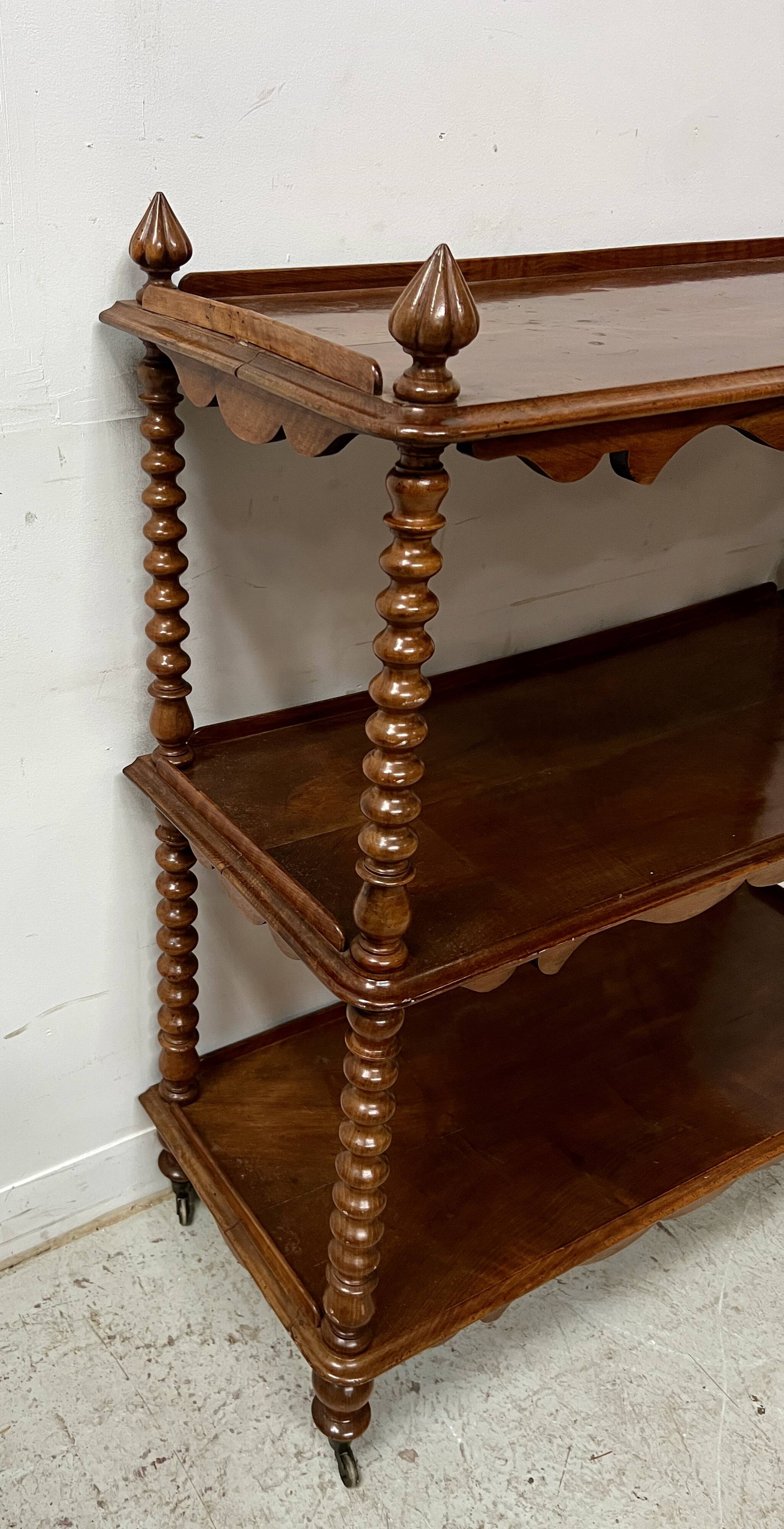 Napoleon III console table with three shelves in mahogany and veneer, 19th century
