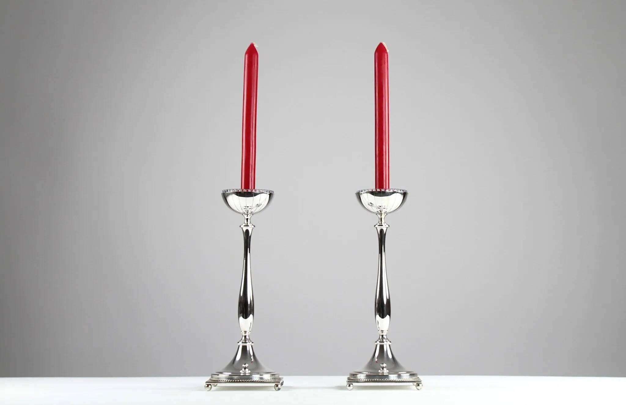 Gunnar Ander for Ystad-Metall: Pair of “Nysilver” candle holders, 1960s