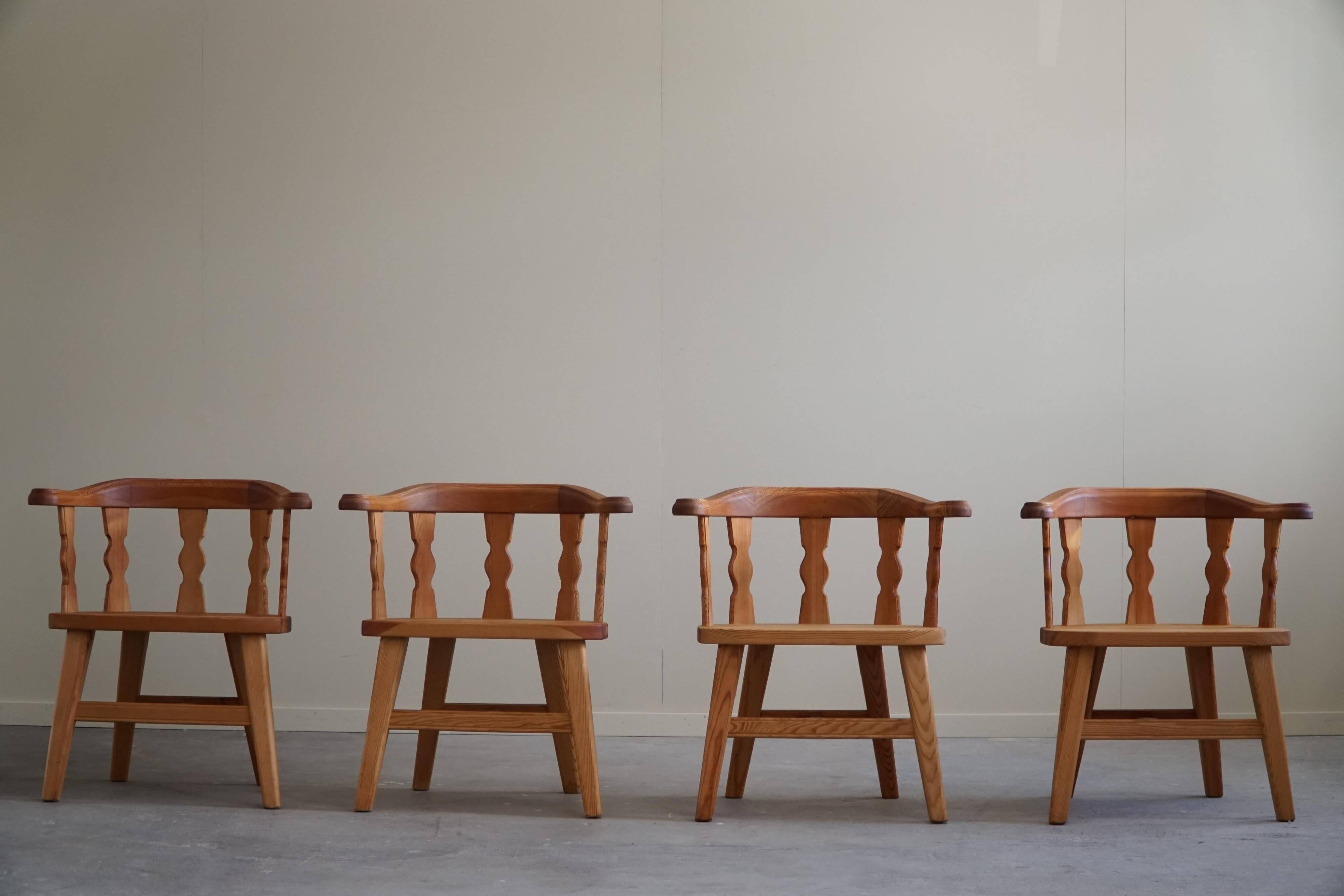 Set of 4 modern Norwegian armchairs by Krogenæs, solid pine, 1950s.