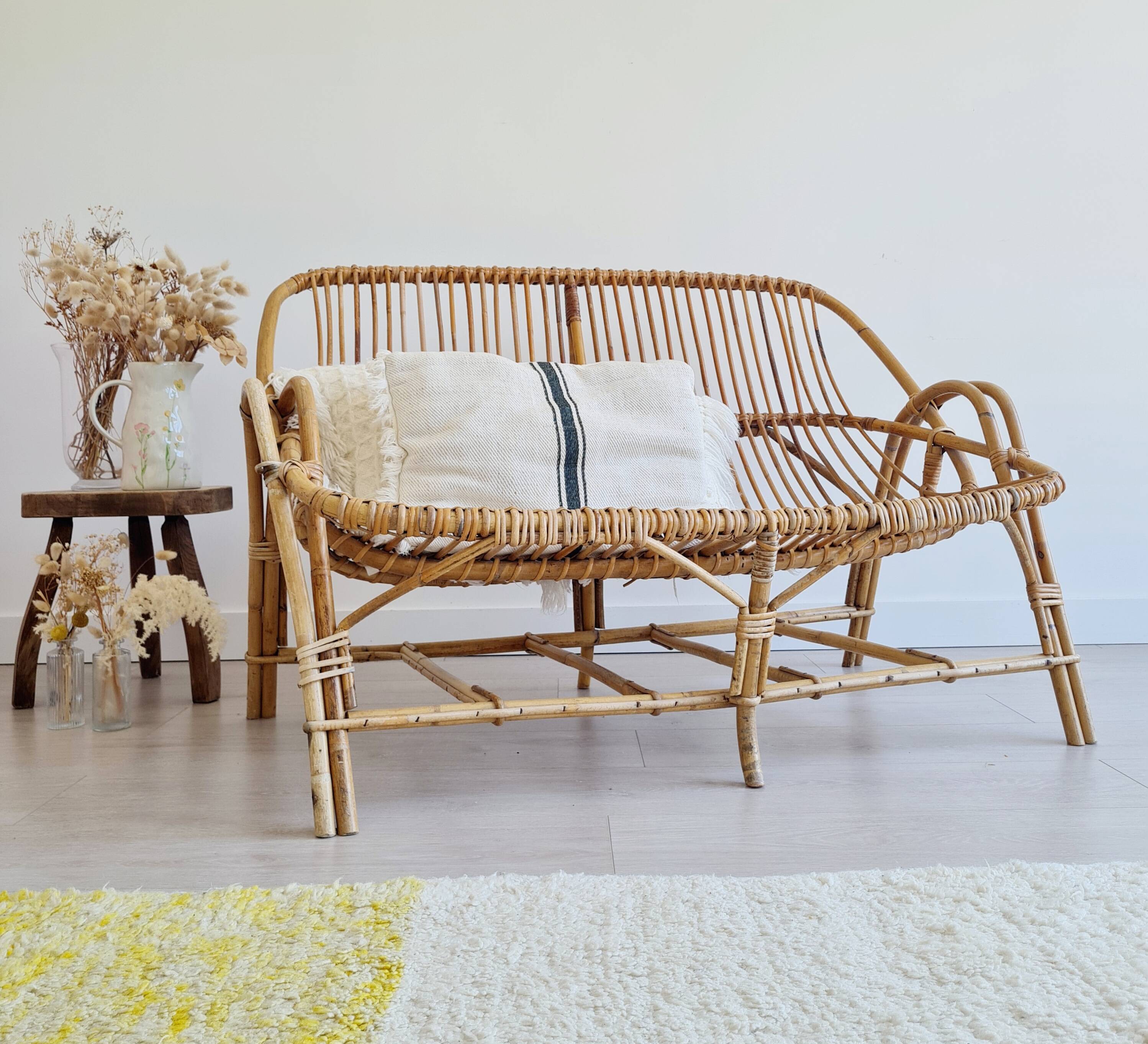 Antique rattan bench