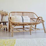 Banquette ancienne en rotin