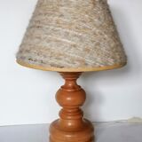 Turned wood lamp with free lampshade