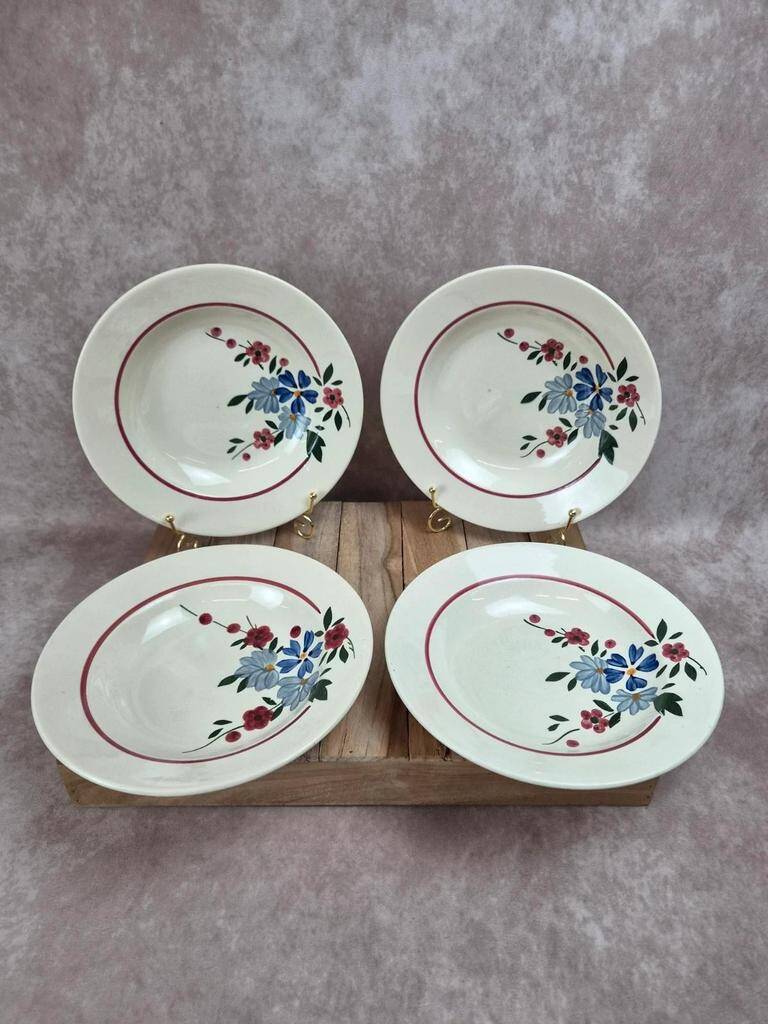Lot de 4 assiettes creuses vintage Sarreguemines modèle Champfleury