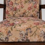 Art Nouveau Armchair in Oak with Floral Upholstery, Belgium, 1900s