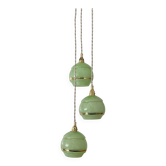 Vintage art deco triple globe pendant light in mint and gold glass
