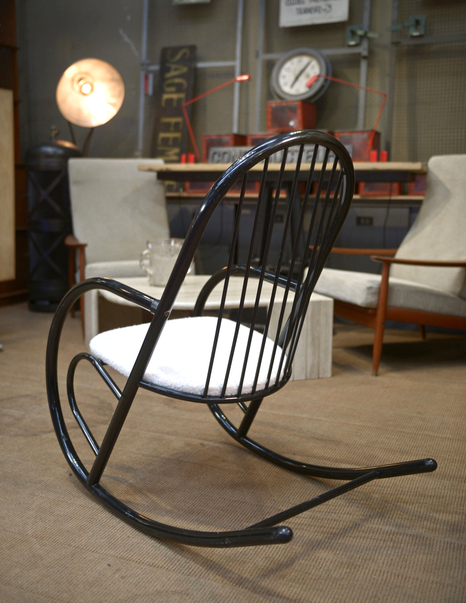 Rocking chair in black lacquered metal 1970