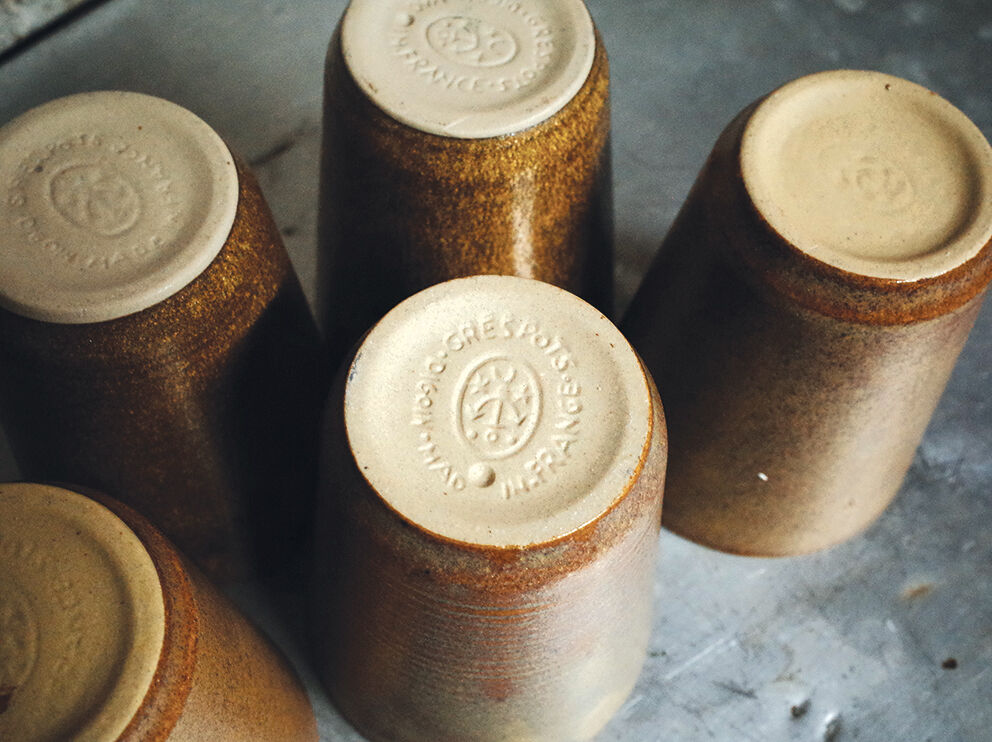 Set of 5 coffee cups in digoin sandstone color "bronze"