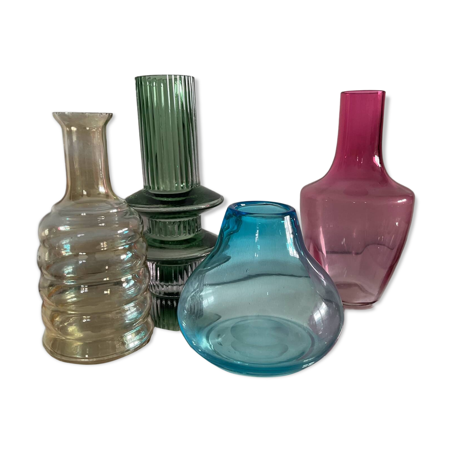 Série de 4 vases vintage en verre coloré