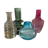 Série de 4 vases vintage en verre coloré