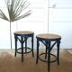 Pair of low curved wood stool and cannage
