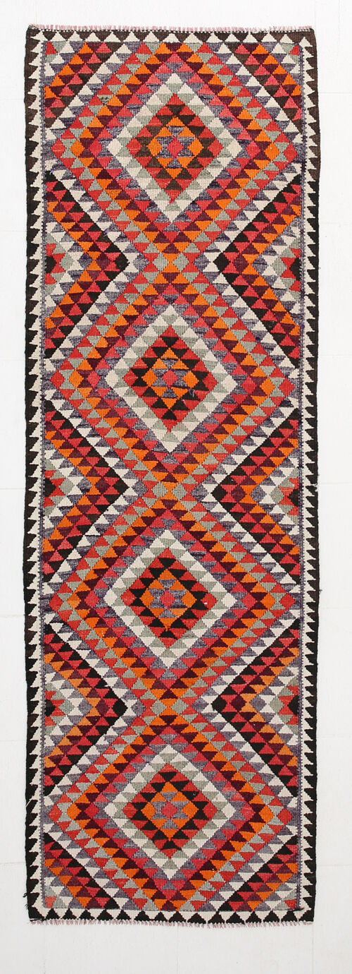 3x9 geometric kilim runner rug, 86x278cm