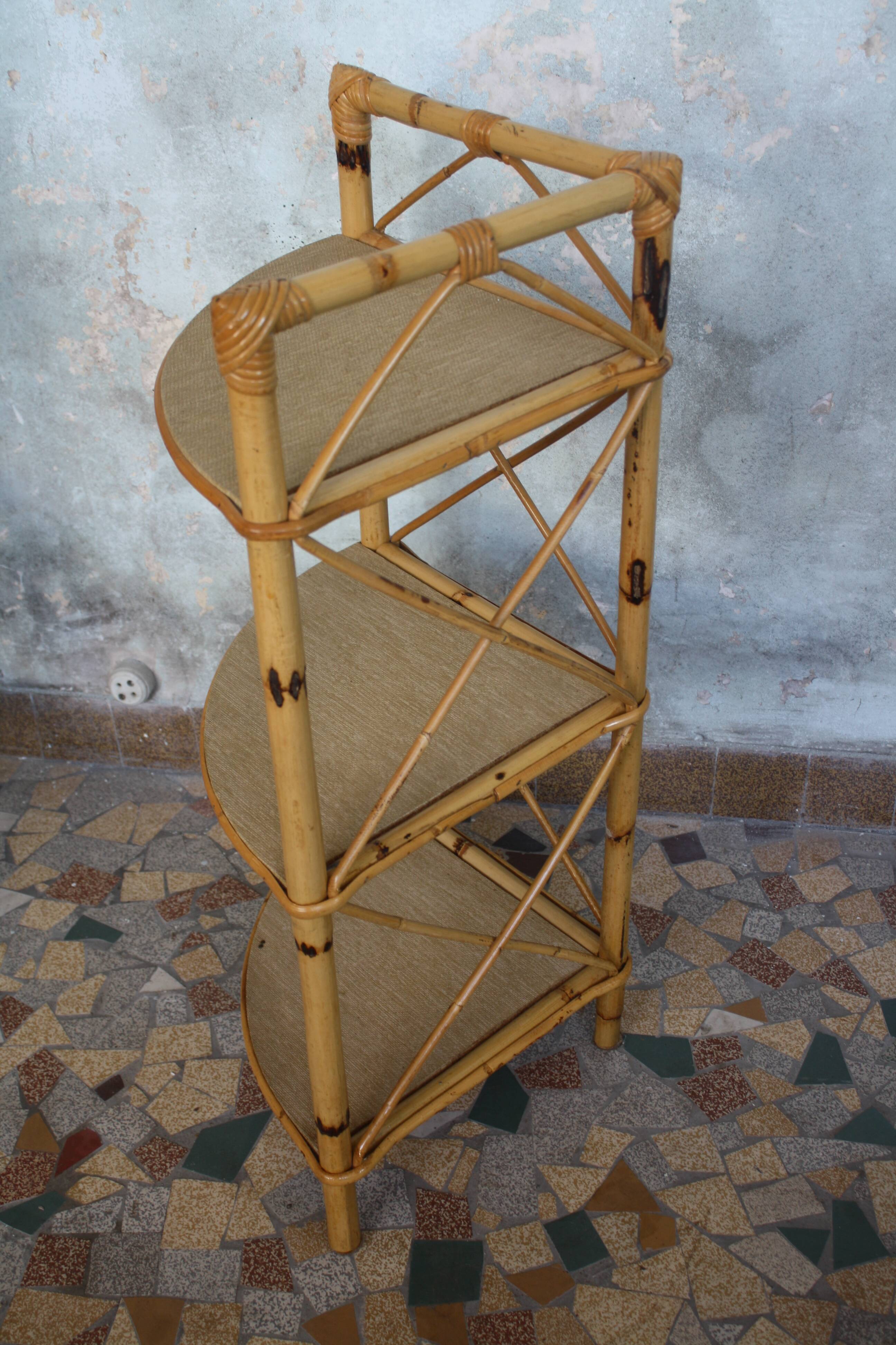 Pair of rattan shelves including a corner shelf