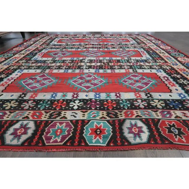 1970s Vintage Turkish Hand-Knotted Wool Cotton Red Area Rug 207x311