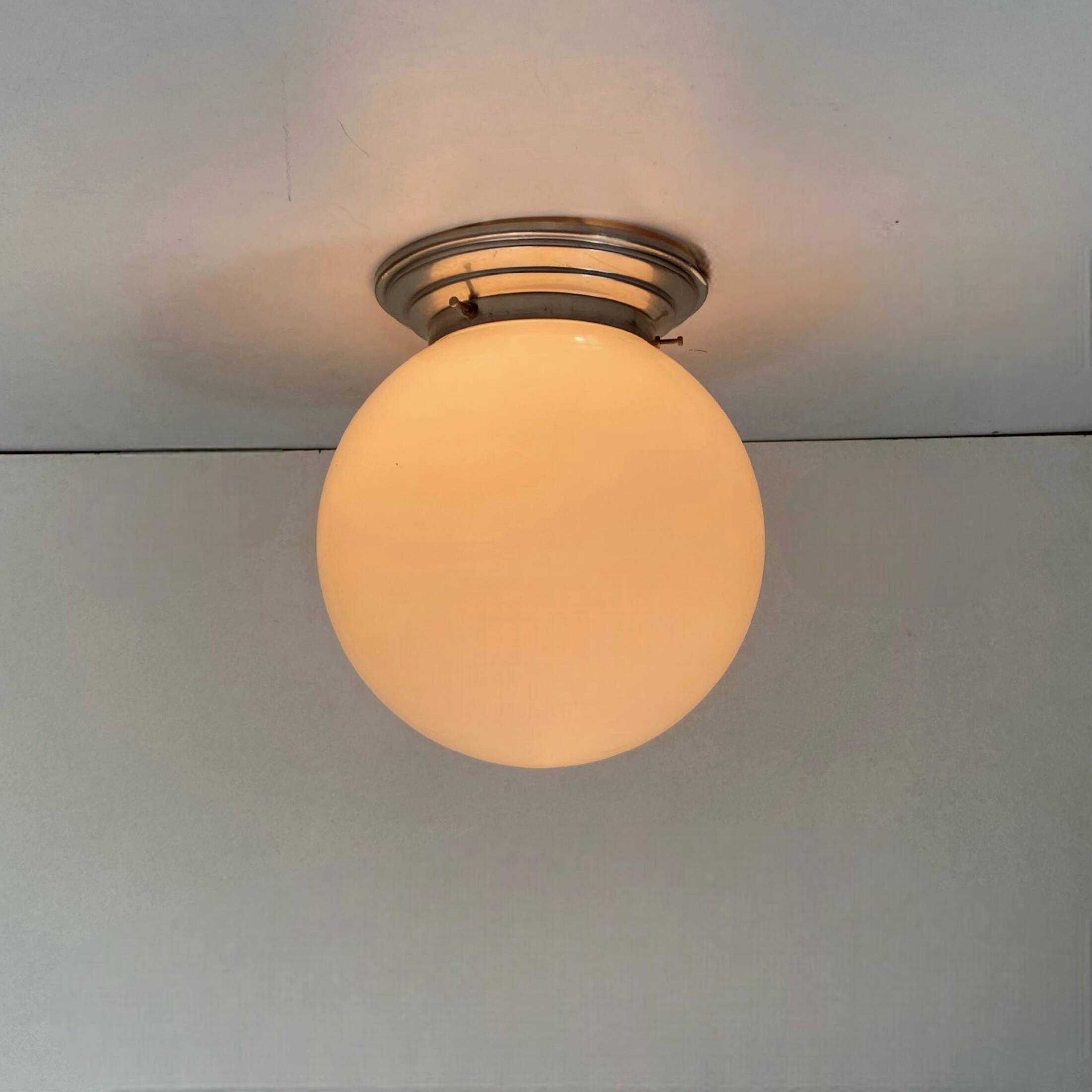 Old globe in opaline vintage wall or ceiling light diameter 20 cm and aluminum base LAMP-7174