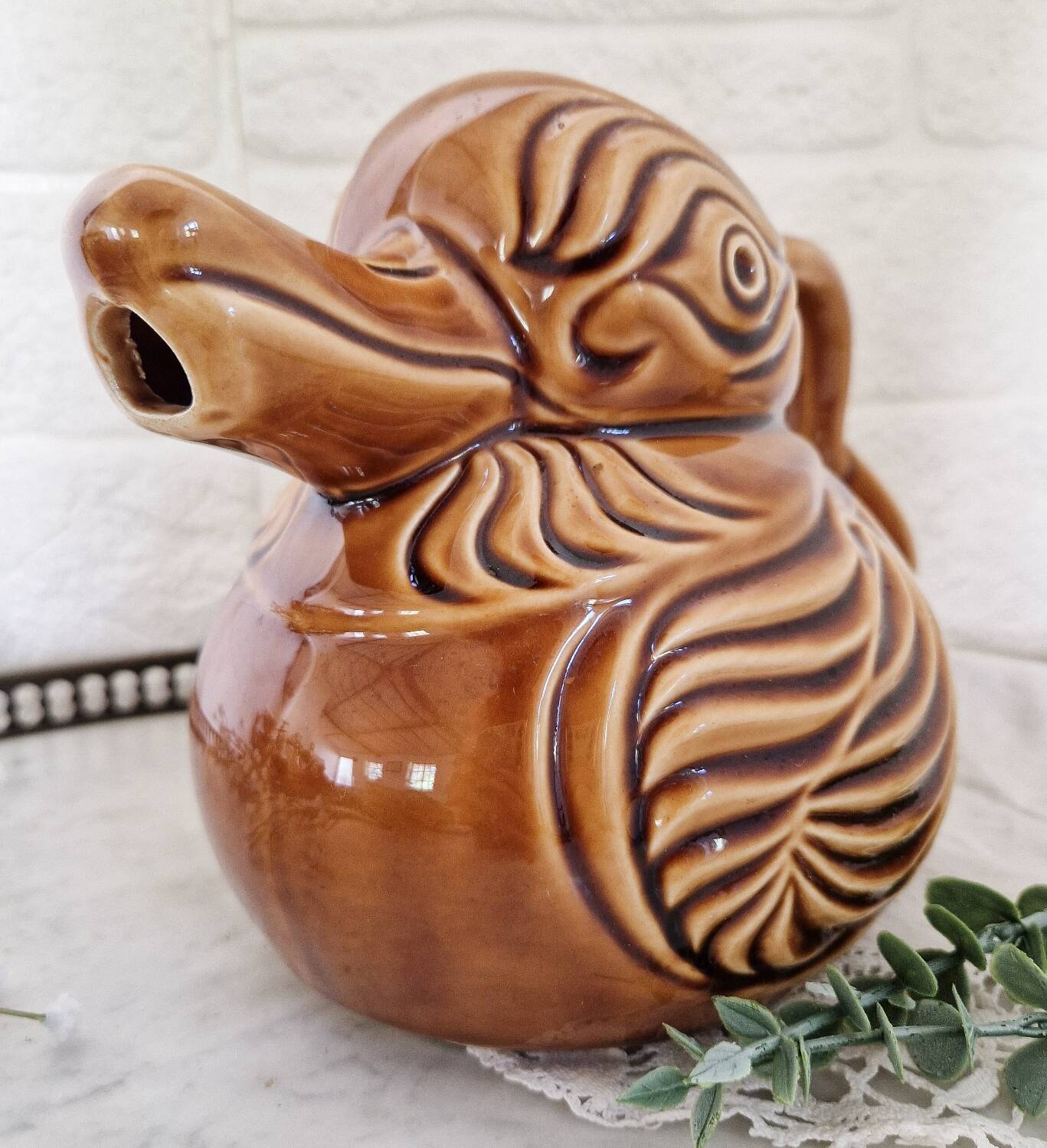 Vintage Sarreguemines slip duck pitcher