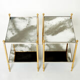 Paire de tables bouts canapé laiton chrome miroir
