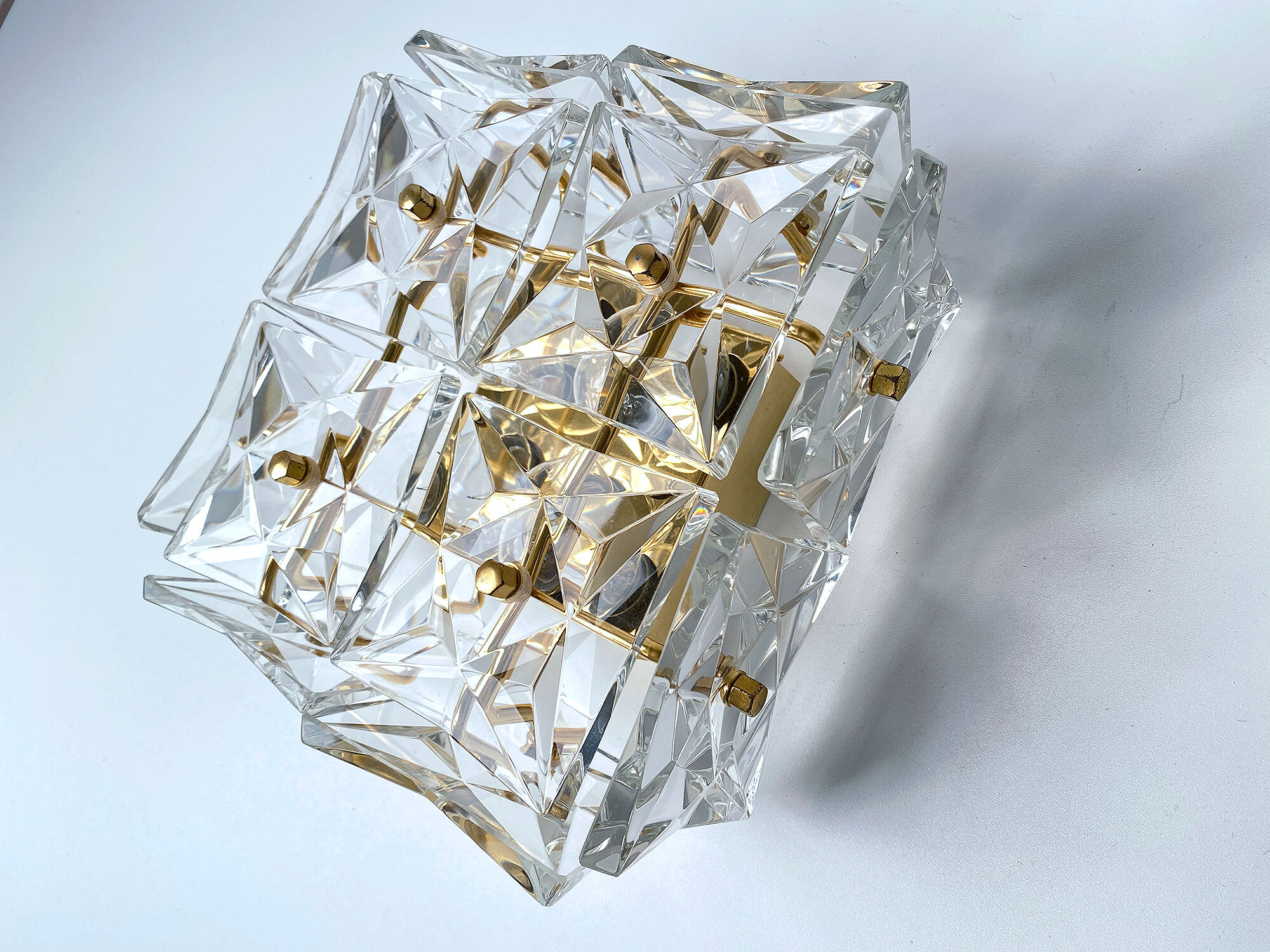 pair vintage wall lamps 60s golden crystal fine gold