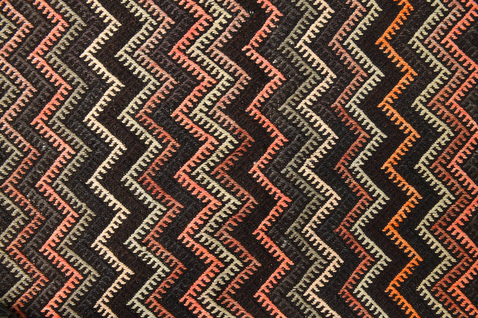 6x14 Pink & Brown Geometric Vintage Kilim Rug, 190x417Cm