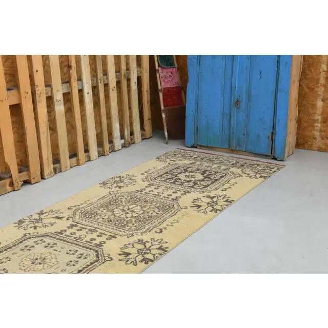1970s Vintage Turkish Hand-Knotted Wool Cotton Orange Runner Rug 85x352