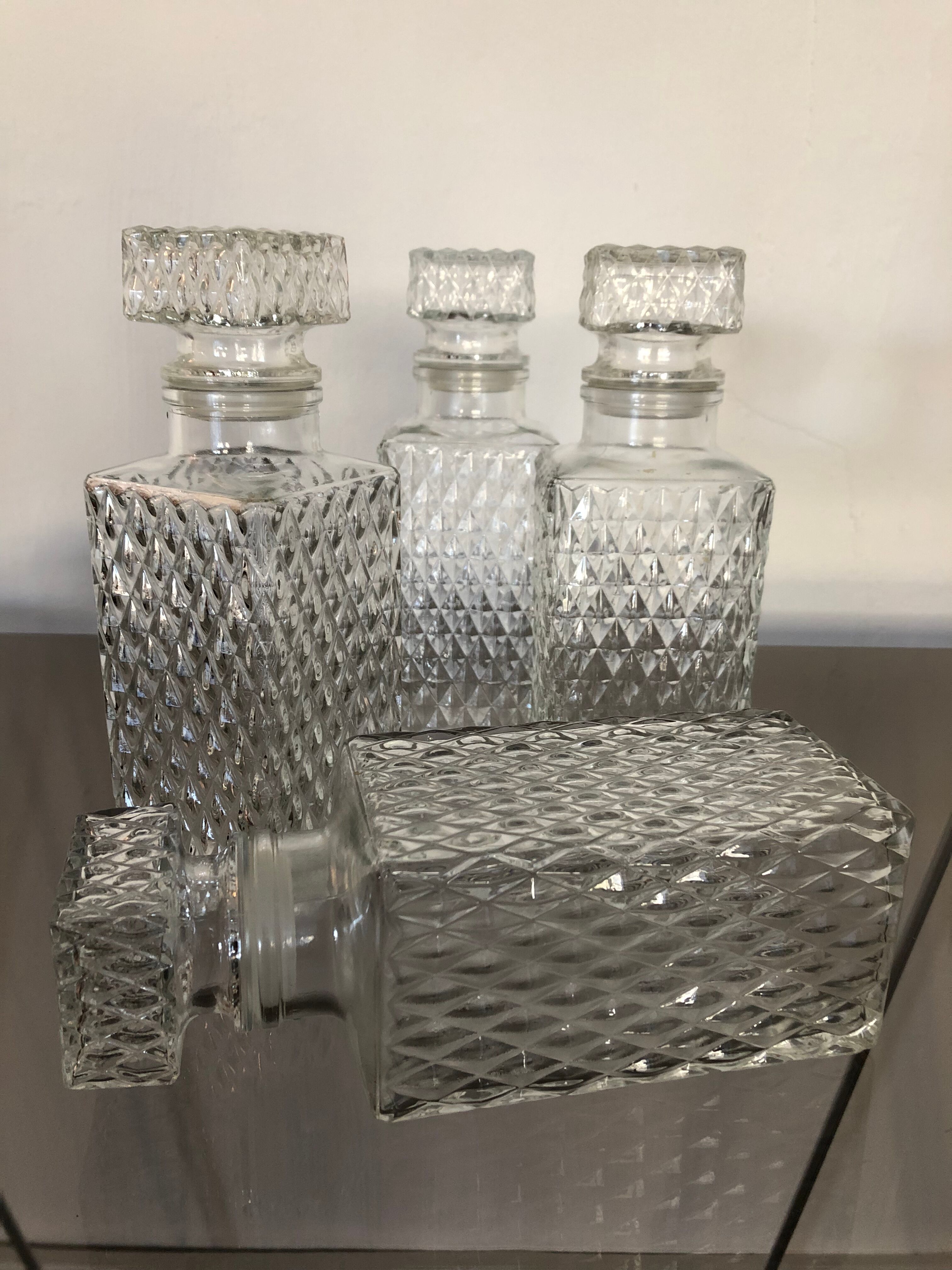 Set of 4 vintage glass decanters